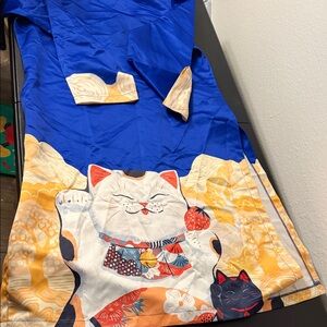 Women’s Long Sleeve Blue Dress with Lucky Cat Print
